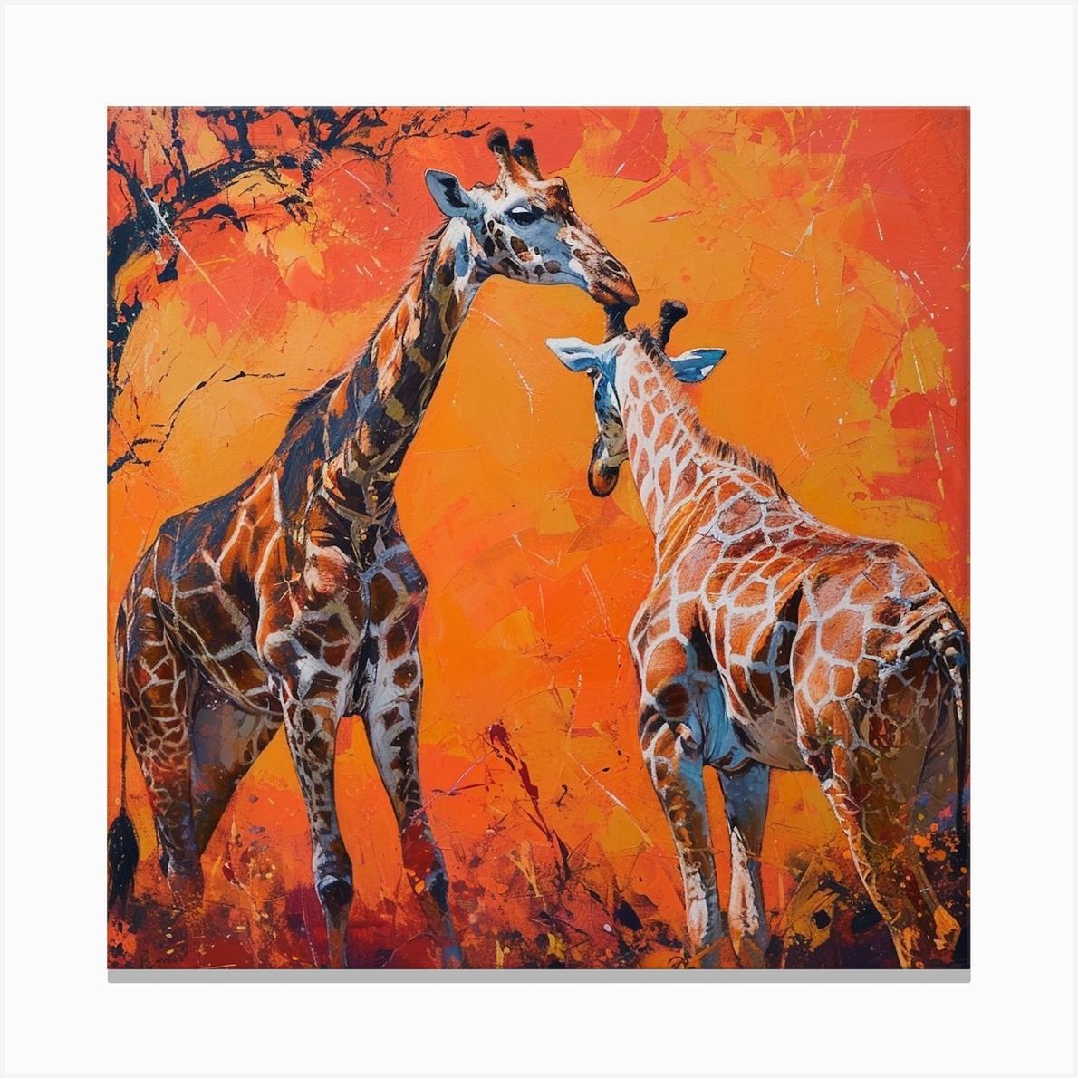 Giraffes Eating Tree Branches Brushstroke 1 Canvas Print by AfricanWild Strokes