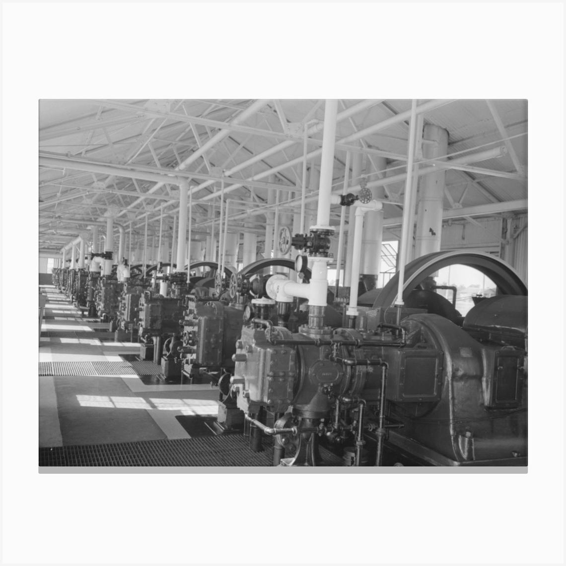 Interior Of Diesel Engine Motor Plant At Oil Refinery, Seminole, Oklahoma By Russell Lee Canvas Print by Fy! Classic Art Prints and Posters
