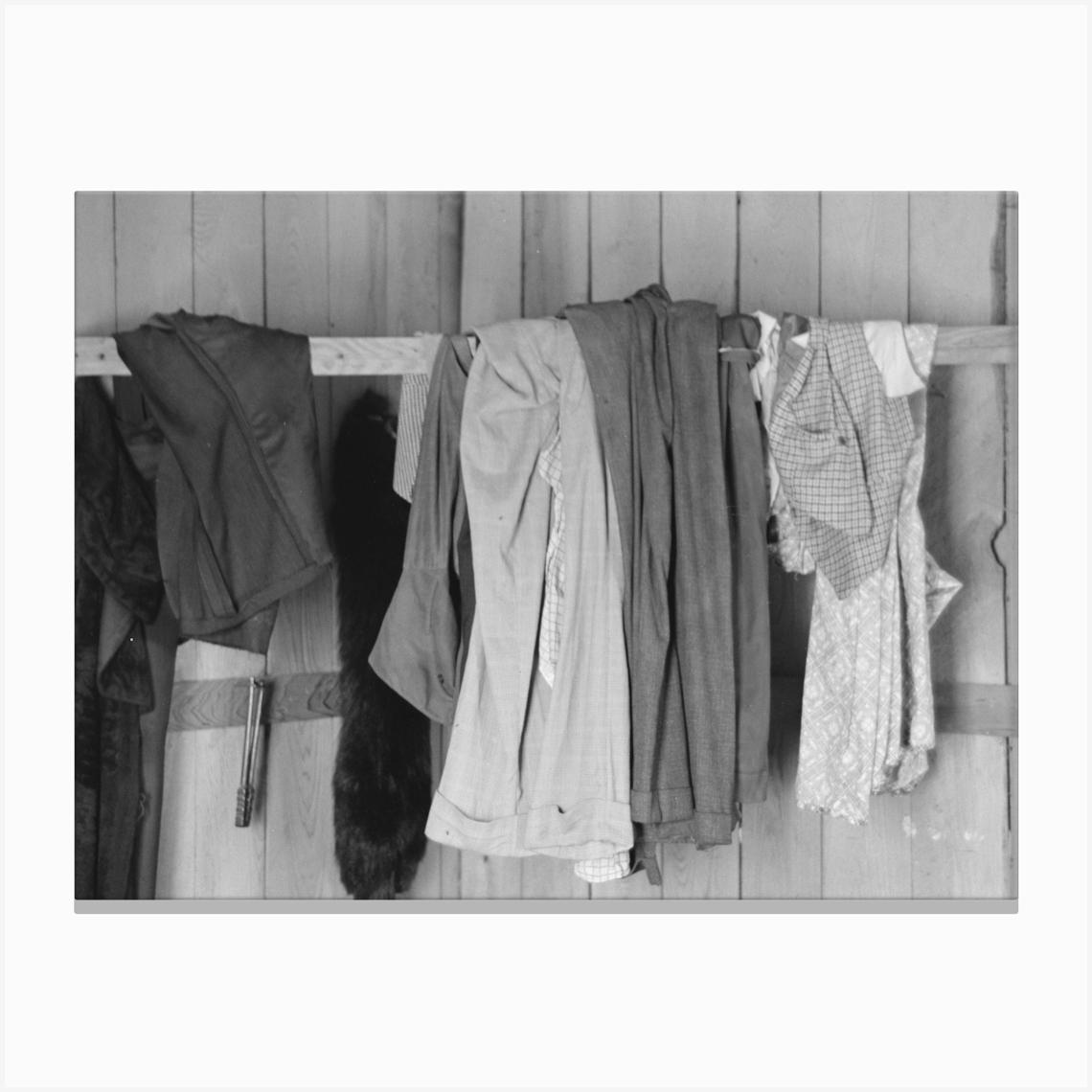 Southeast Missouri Farms, Clothes Hanging On Improvised Hangers In Sharecropper S Cabin By Russell Lee Canvas Print by Fy! Classic Art Prints and