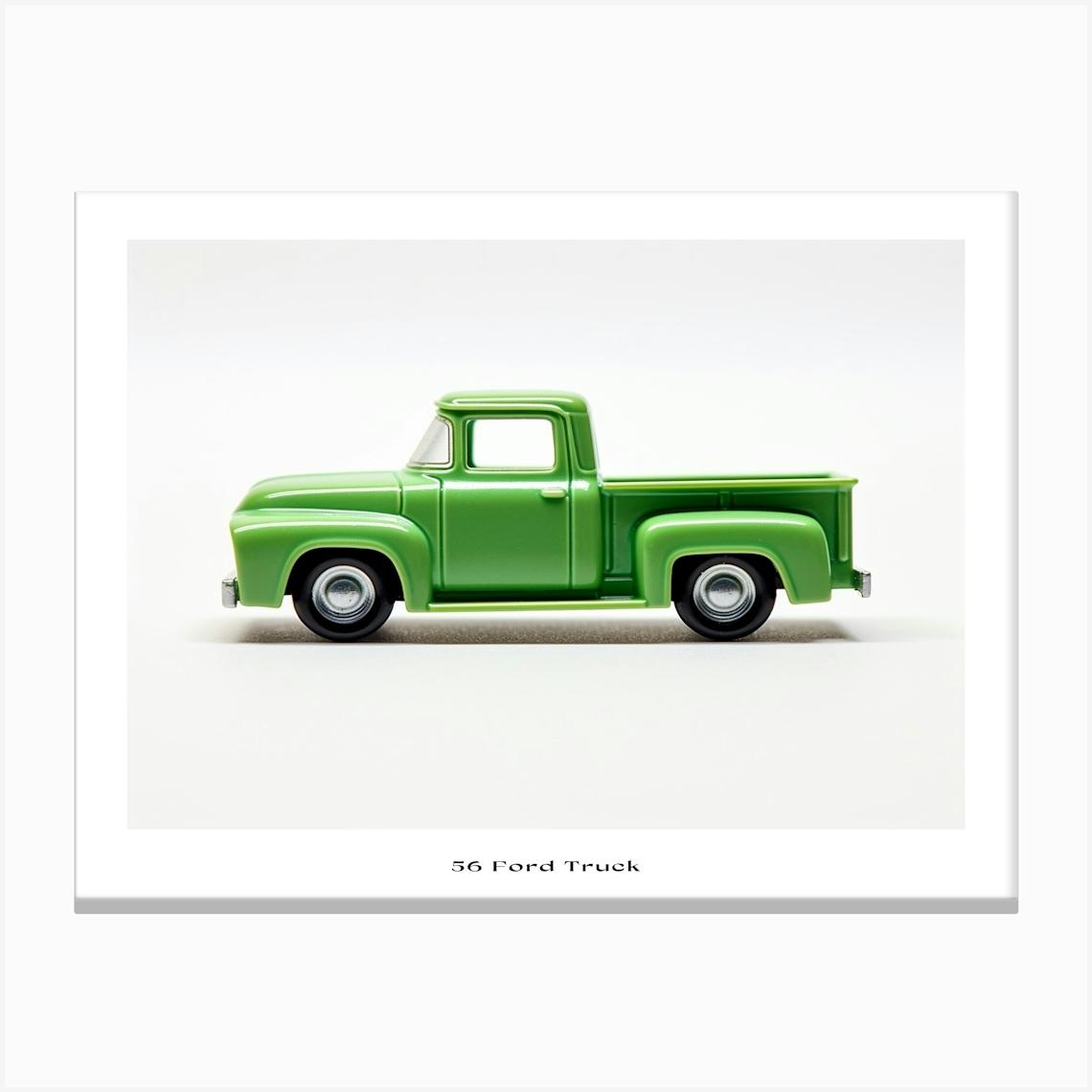 Toy Car 56 Ford Truck Green Poster Canvas Print by Scribble Studio