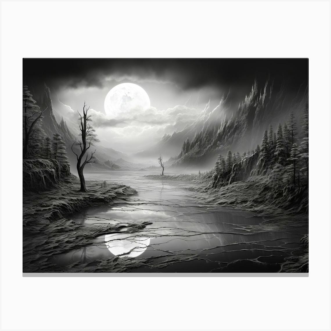 Ethereal Landscape Abstract Black And White 2 Canvas Print by Abstract Art Expressions