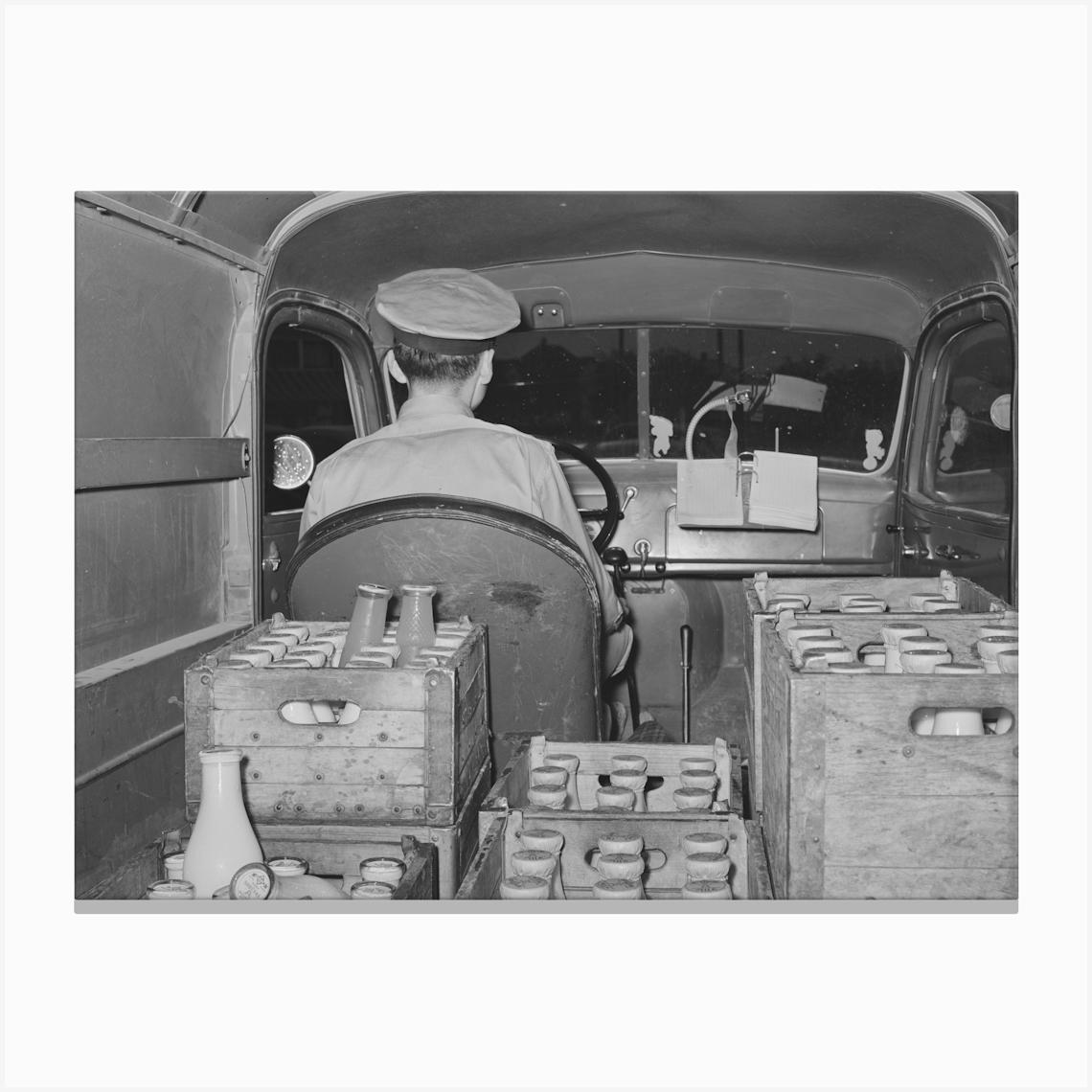 Driver Of Milk Truck Just Before Leaving Creamery, San Angelo, Texas By Russell Lee Canvas Print by Fy! Classic Art Prints and Posters