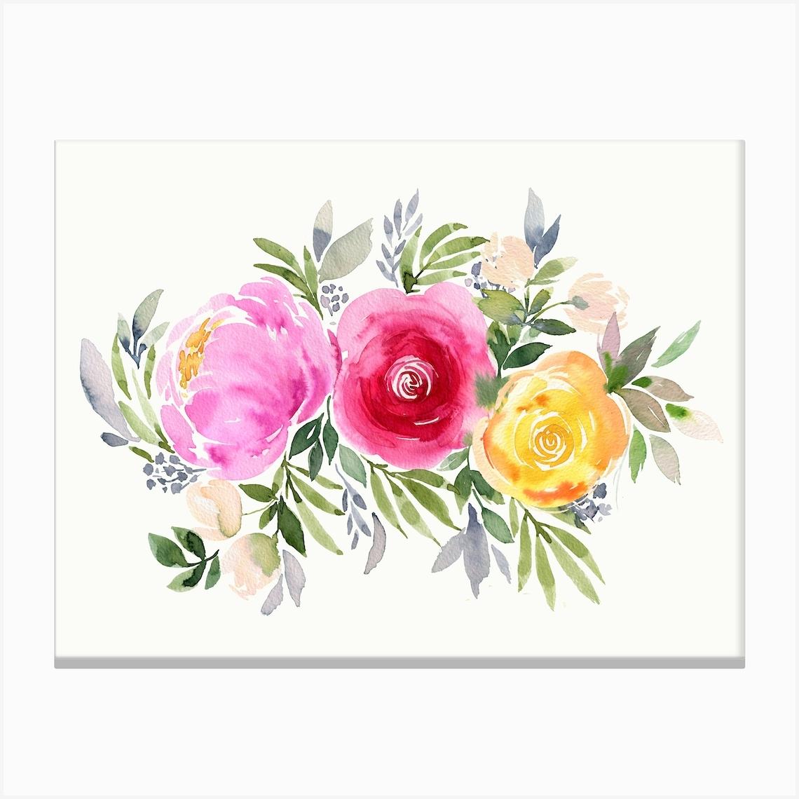 Bouquet Romantic 3 Roses Orange Stampe su tela