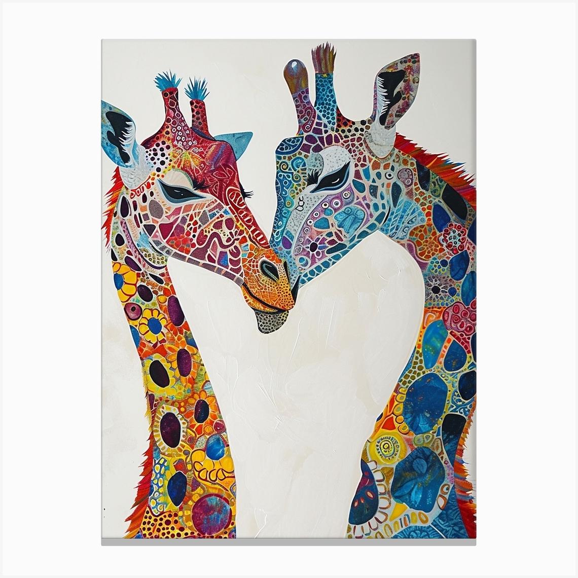 Pair Of Giraffes Cute Illustration 3 Canvas Print by AfricanWild Strokes