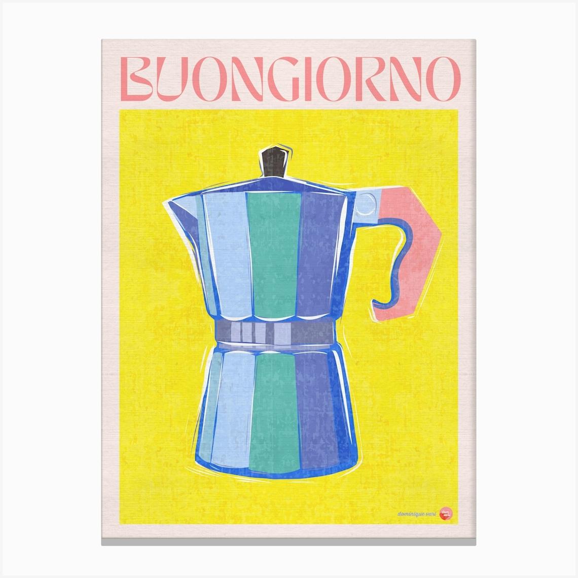 Retro Italian Coffee Maker - Buongiorno Canvas Print by Dominique Vari