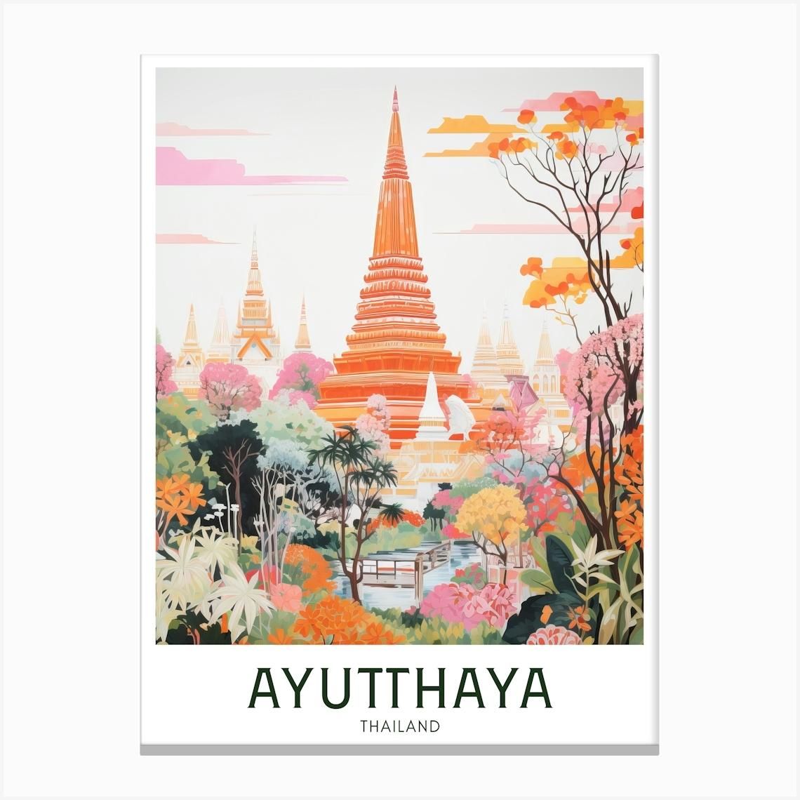 Ayutthaya, Thailand Maximalist Travel Poster Vibrant Colour Canvas Print by Banevici