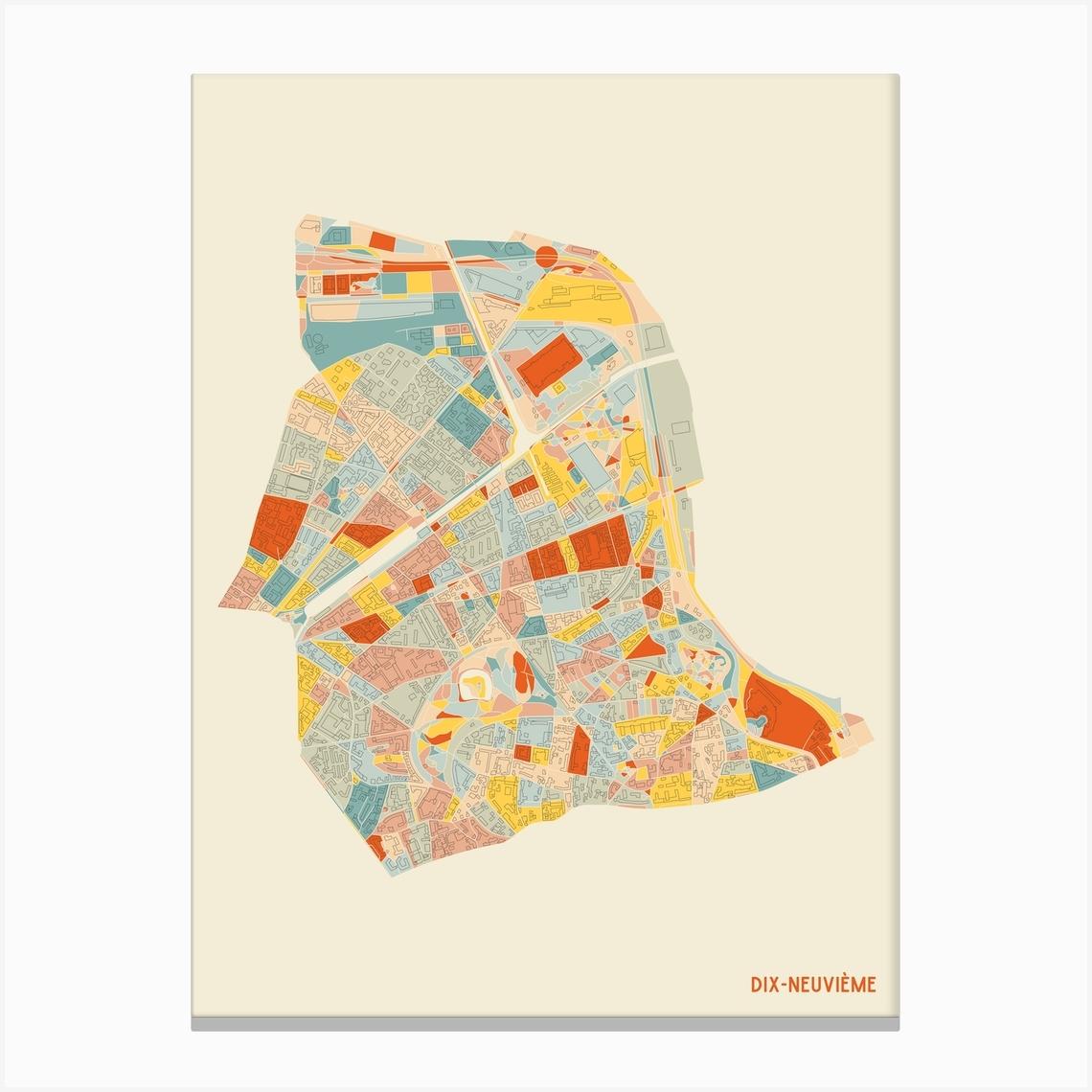 Paris France 19th Arrondissement Neighbourhood Map Canvas Print by Counter Colour