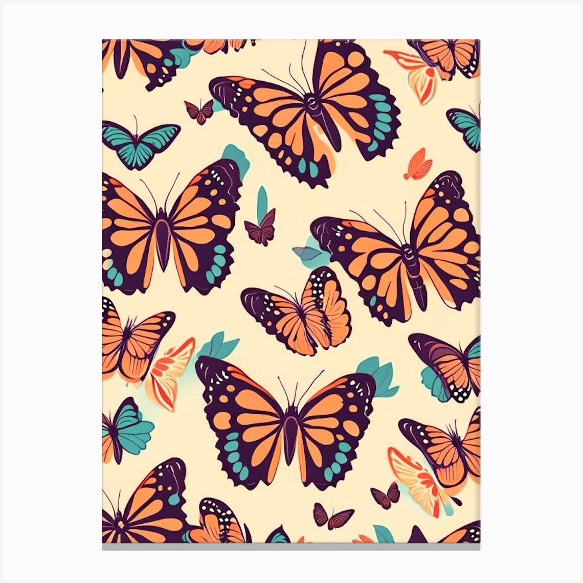 Butterflies Repeat Pattern Retro Illustration 1 Canvas Print by Papillon Prints