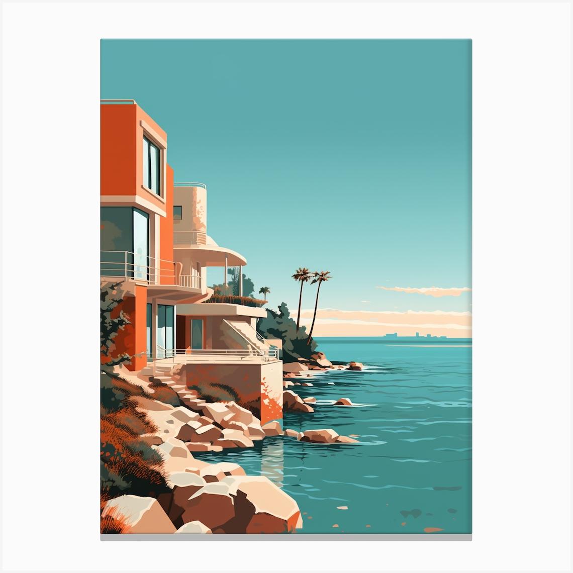 Abstract Illustration Of St Kilda Beach Australia Orange Hues 3 Canvas Print by Sand & Surf Prints