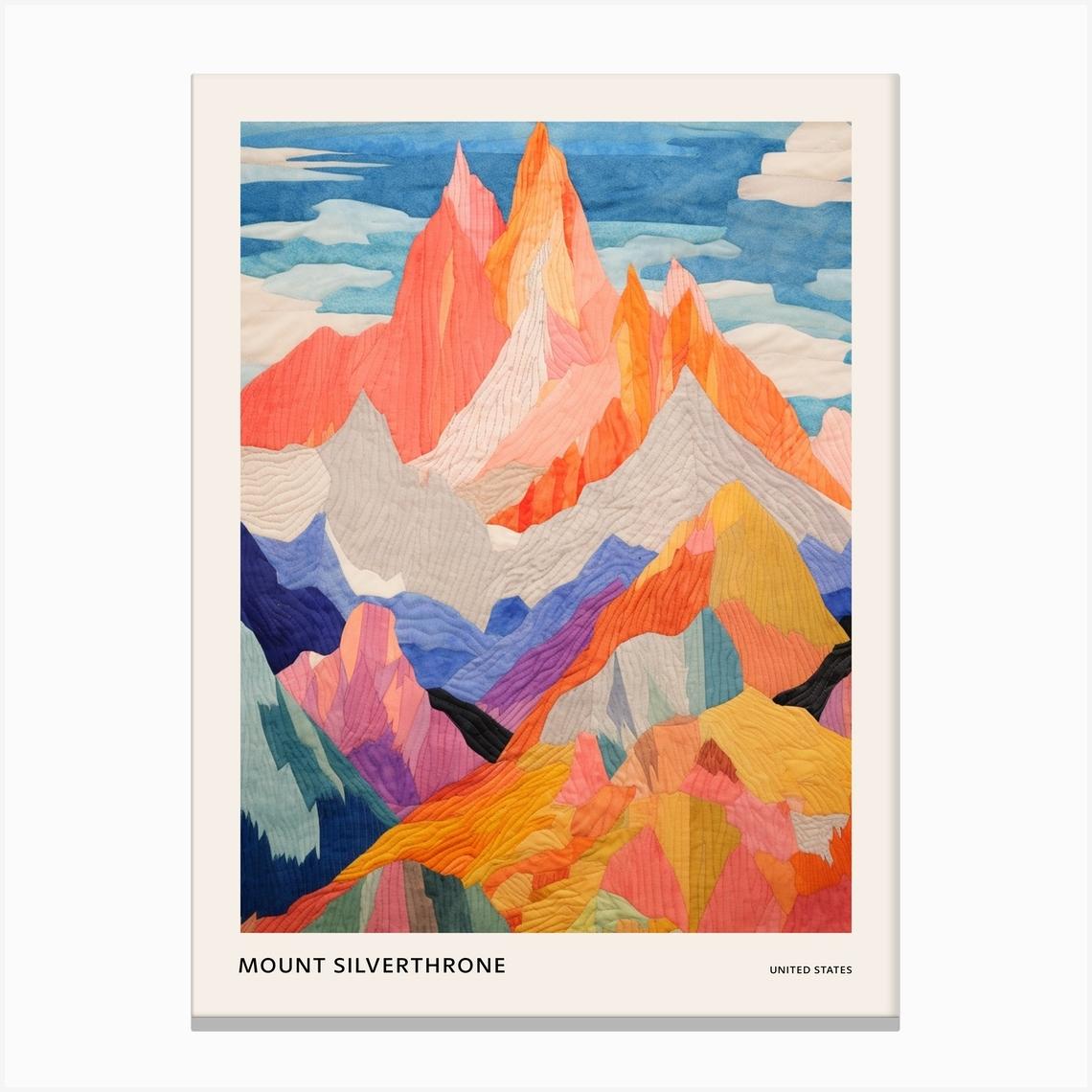 Mount Silverthrone 2 Colourful Mountain Illustration Poster Stampe su tela
