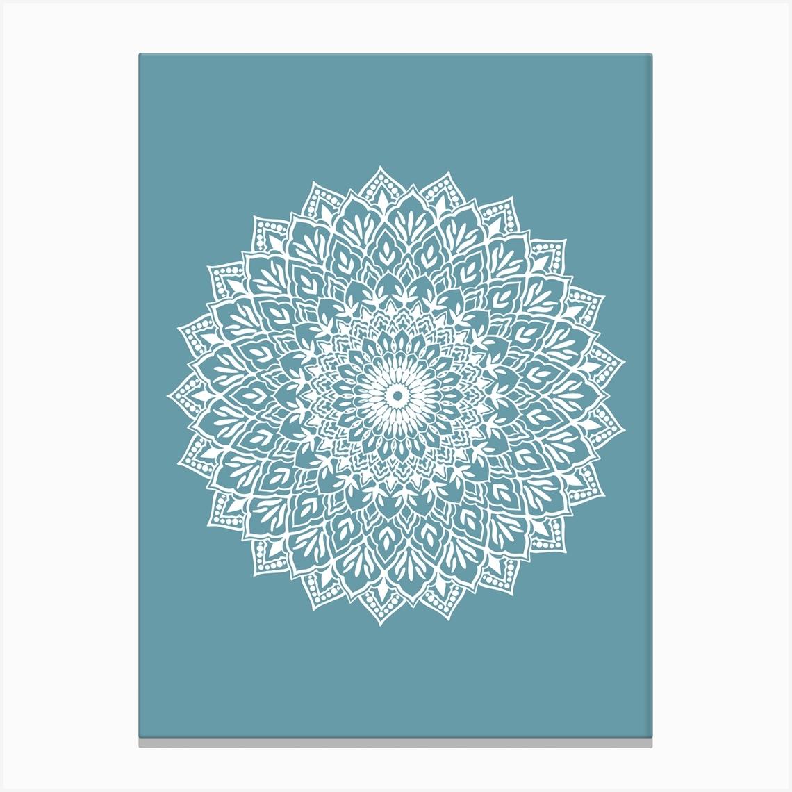White Mandala Teal Canvas Print by Amy Jackson