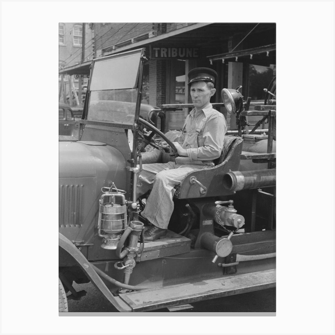 Driver Of The Fire Truck, San Augustine, Texas By Russell Lee Canvas Print by Fy! Classic Art Prints and Posters