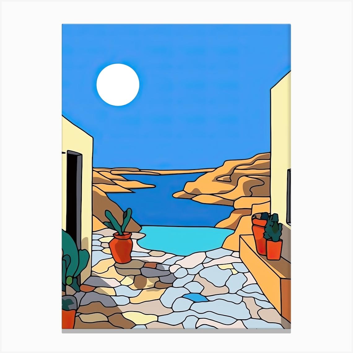 Minimal Design Style Of Mykonos, Greece 3 Canvas Print by Travel Poster Collection