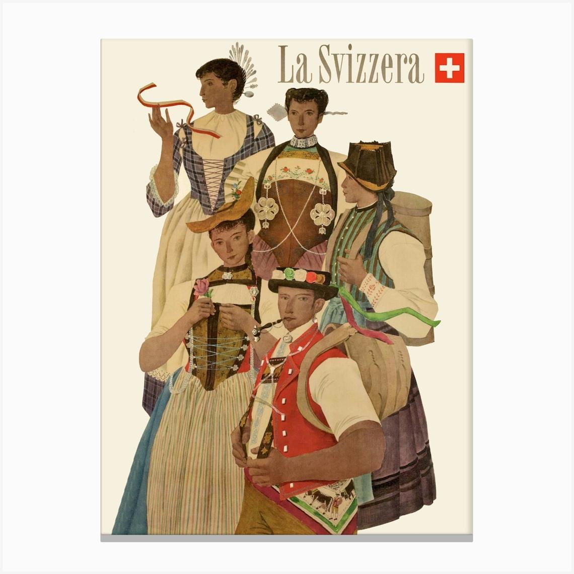 National Costumes Of Switzerland Canvas Print by Vintage Spirit