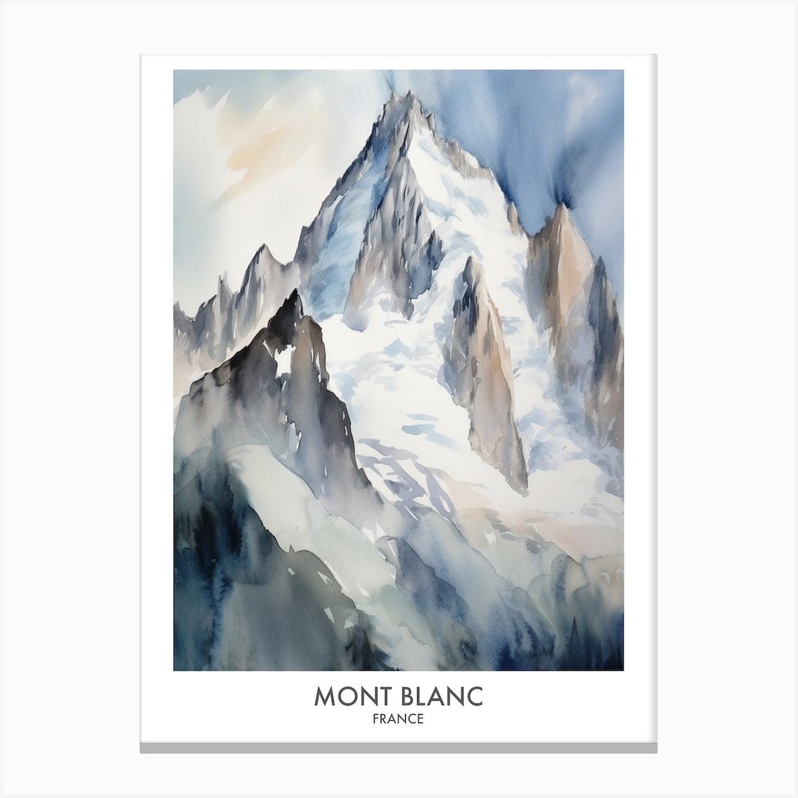 Mont Blanc France Watercolour Travel Poster 4 Canvas Print by Fusion Designs
