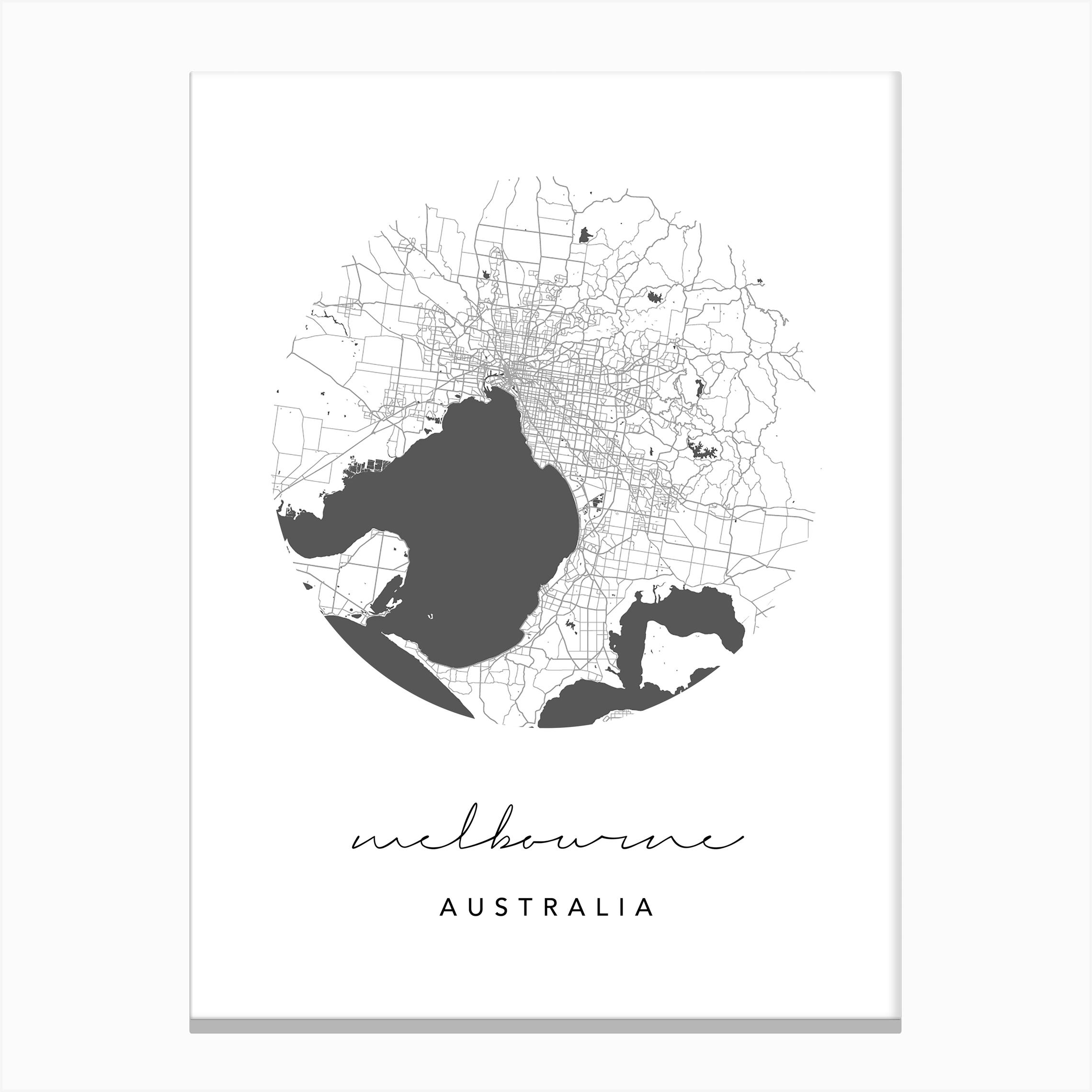 Melbourne Australia Circle Map Canvas Print by Typologie Paper Co