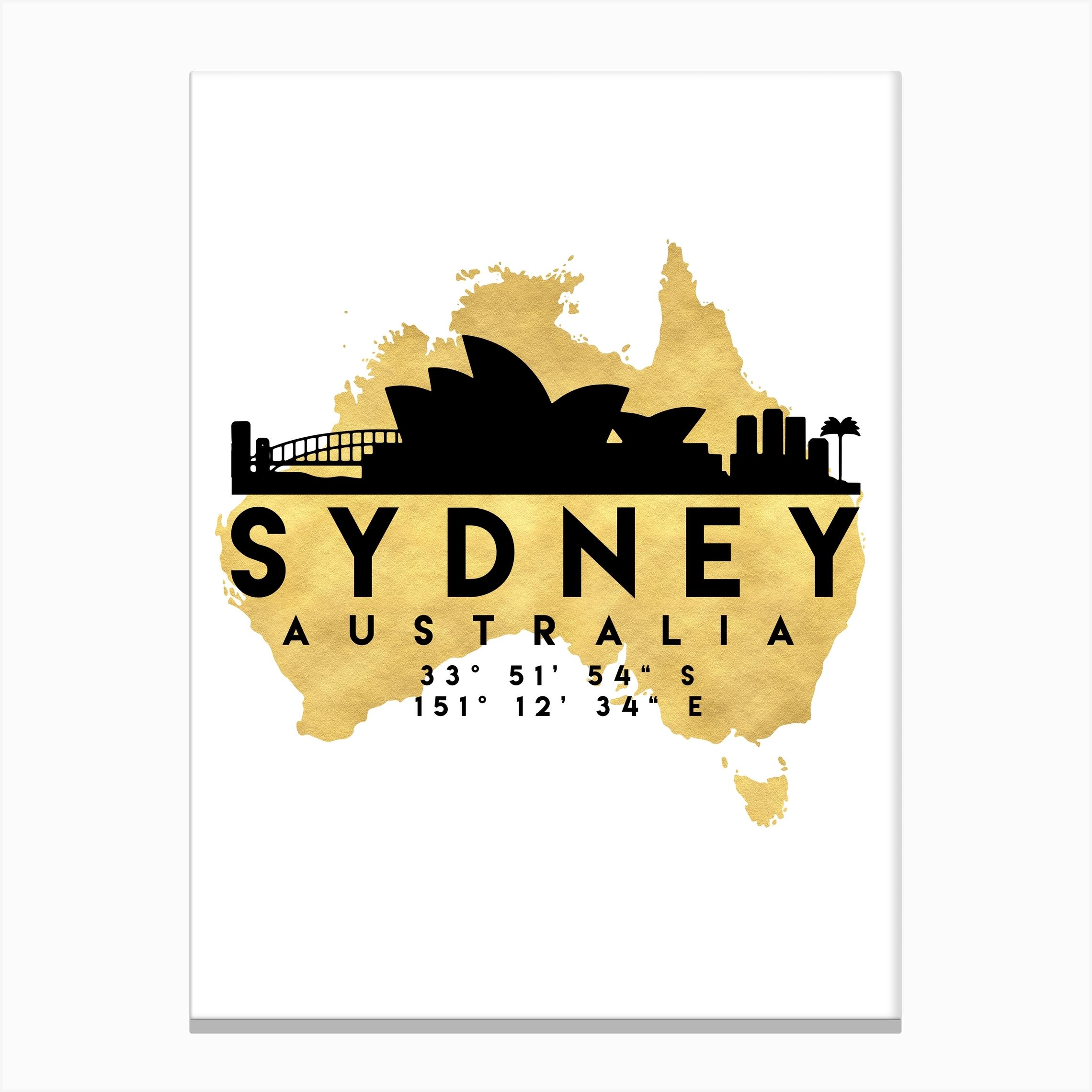 Sydney Australia Silhouette City Skyline Map Canvas Print by Deificus
