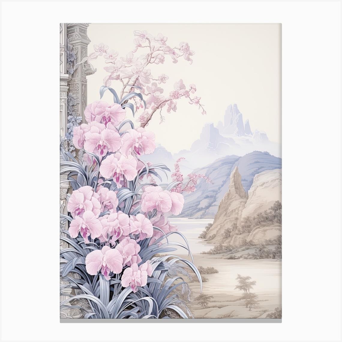 Bamboo Orchid Flower Victorian Style 0 Canvas Print by Whimsical Meadows