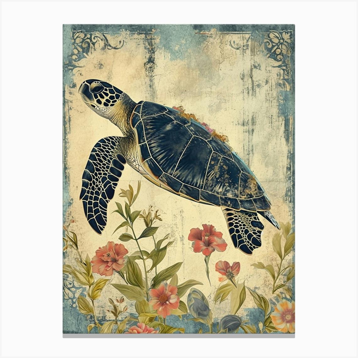 Phoebefy Vintage Wallpaper Of A Sea Turtle Victorian Patterns 79f617f7 5ebf 47c0 Aaf4 5d3dbdc9a7c7 3 Canvas Print by Energy of the Sea