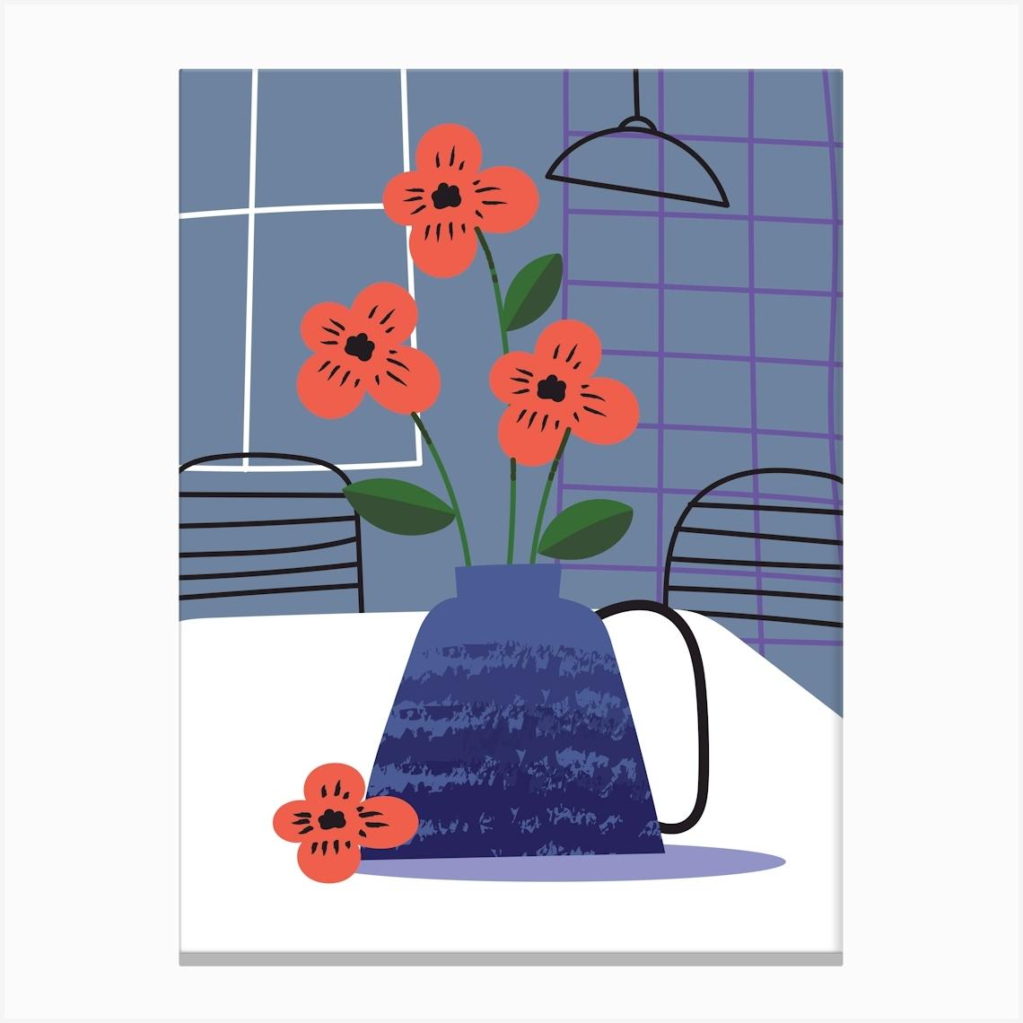 Vase Of Flowers Retro Canvas Print by Artsy Bessy