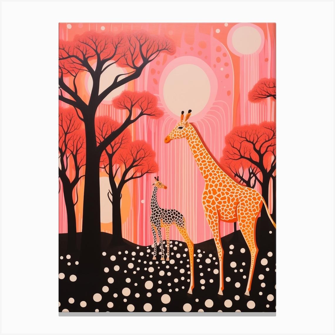 Giraffe Under The Trees 2 Canvas Print by AfricanWild Strokes