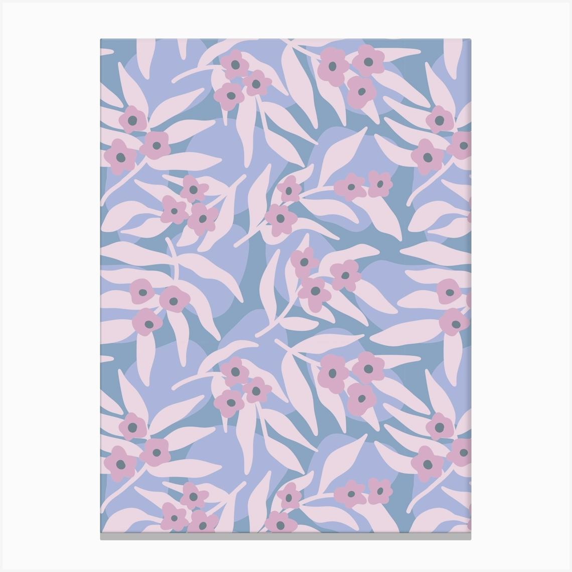 Little Purple Blossoms on Flowing Abstract Leaves and Stones Canvas Print by Sandra Hutter Designs