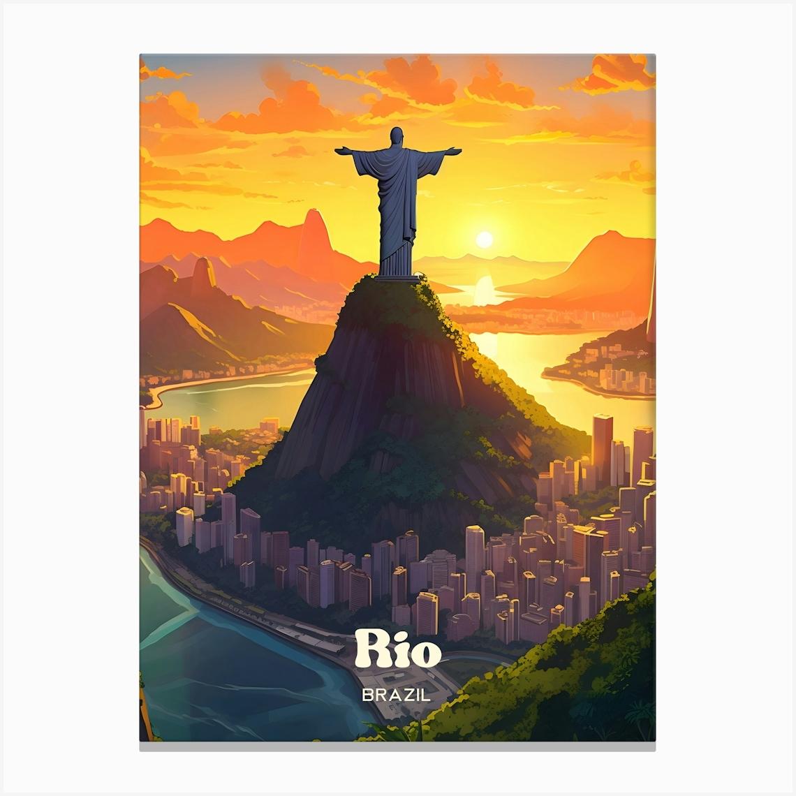 Rio Brazil Christ The Redeemer Modern Travel Art Canvas Print by Wanderscape Travel Art