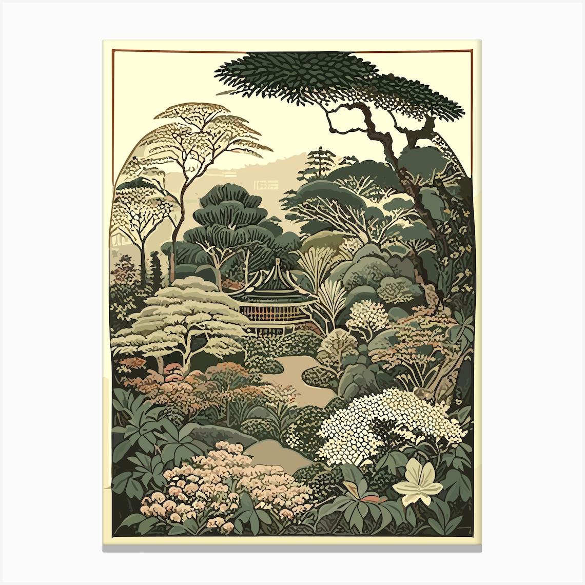 Ryoan Ji Garden 1, Japan Vintage Botanical Canvas Print by Gardens of the World Art Prints & Posters