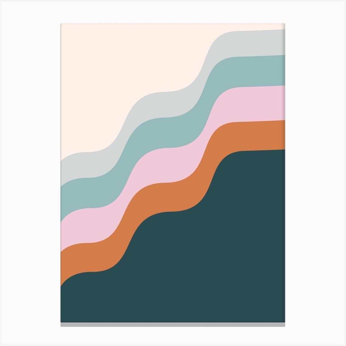 Retro Abstract Geometric Wavy Shapes in Dark Teal and Terracotta Canvas Print by Apricot + Birch