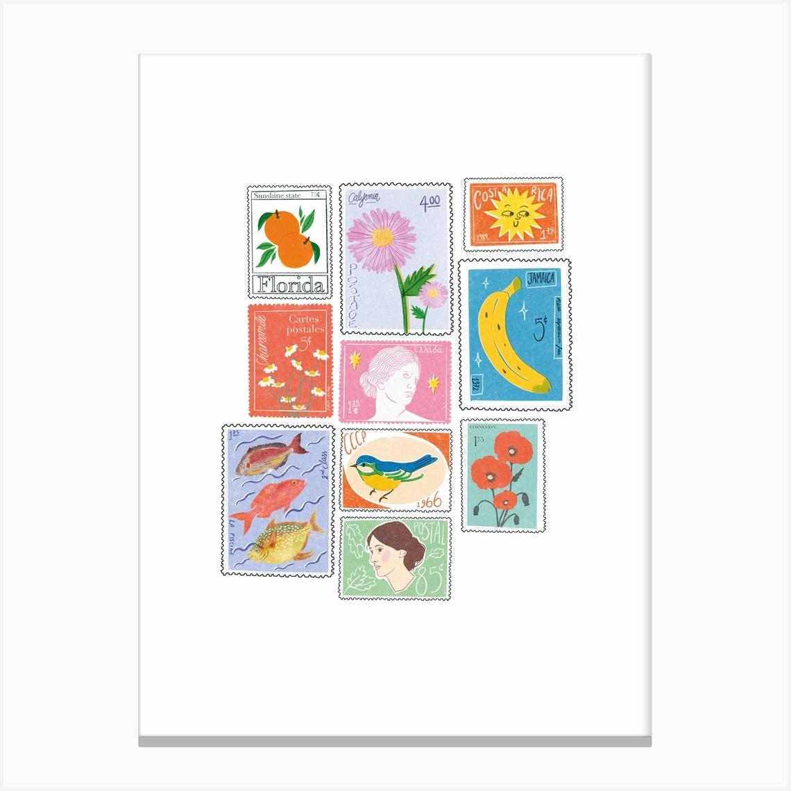 Postage Stamps Canvas Print by What Mabel Did