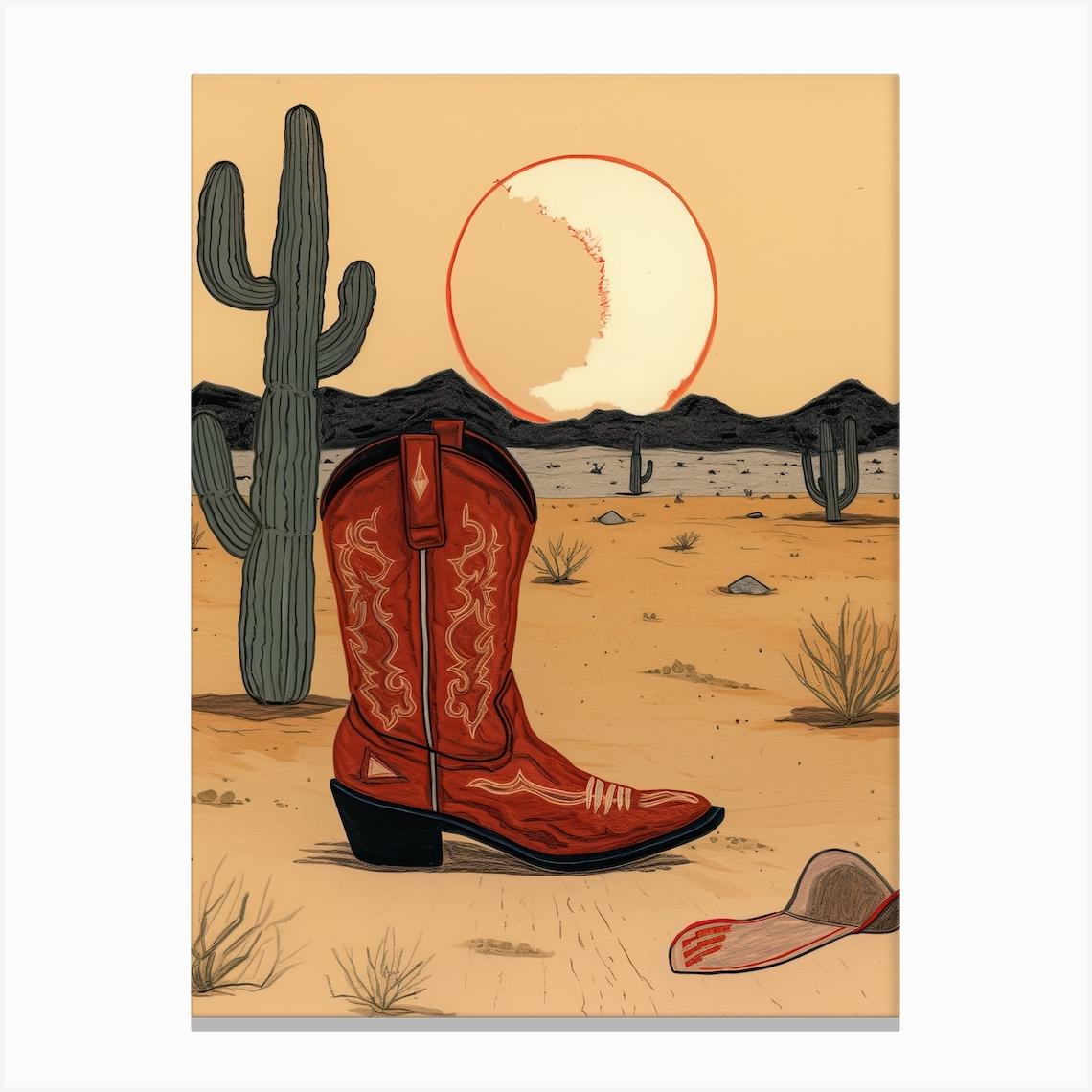 A Cowboy Boot In The Desert 1 Canvas Print by Retro West