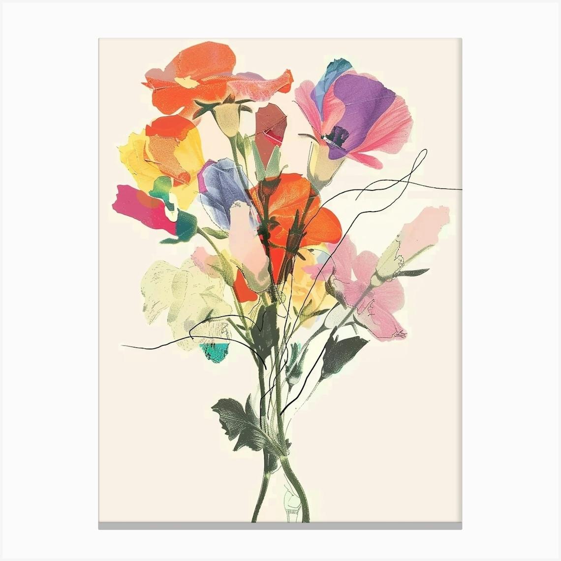 Lisianthus 2 Collage Flower Bouquet Canvas Print by Botanic Studio