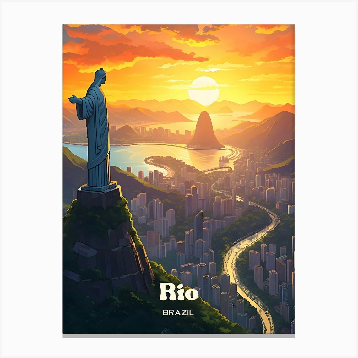 Rio Brazil Christ The Redeemer Travel Art Canvas Print by Wanderscape Travel Art