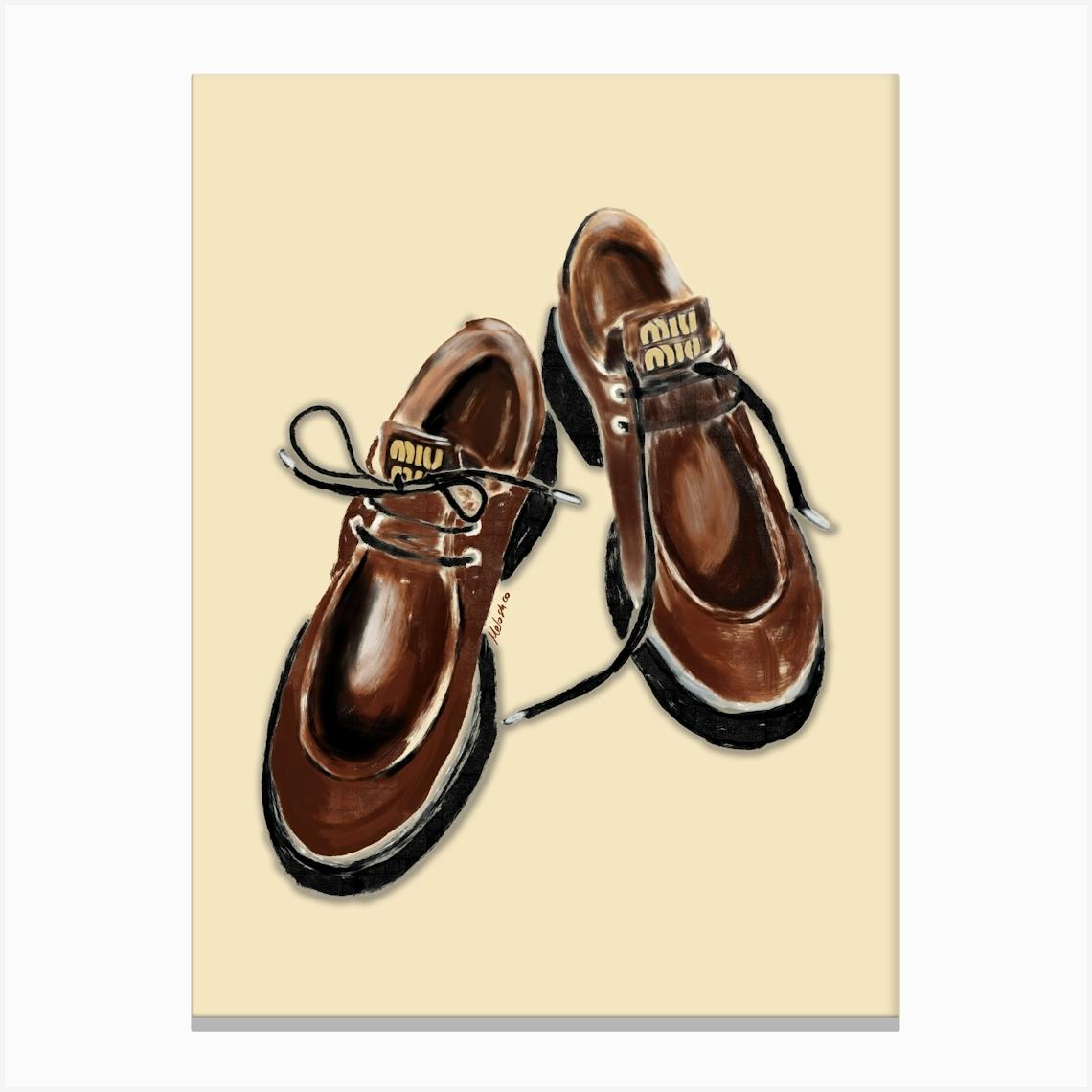 Pair Of Brown MiuMiu Shoes - Fashion Artwork Canvas Print by melosh.co