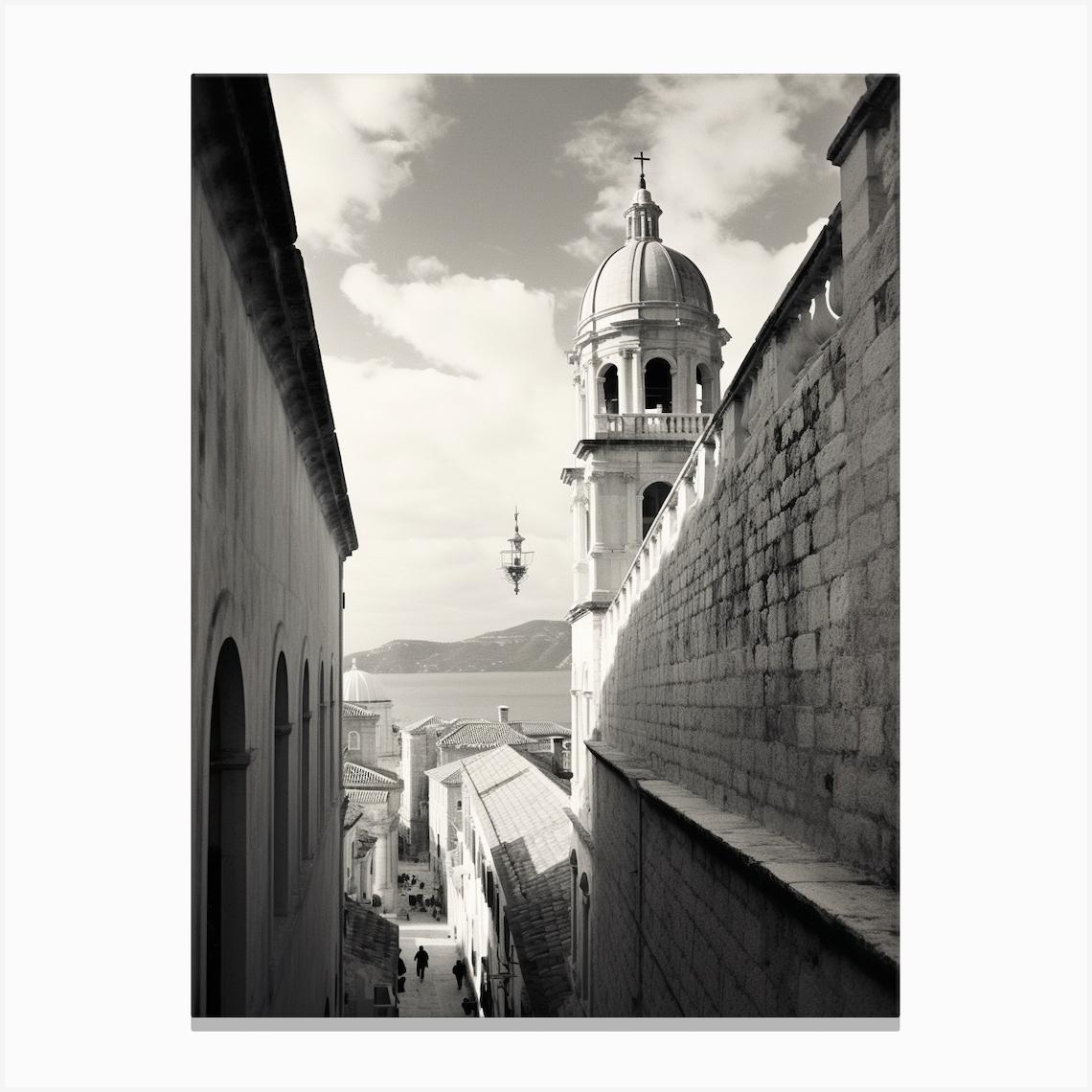 Dubrovnik, Croatia, Black And White Old Photo 2 Canvas Print by Monochrome Vistas