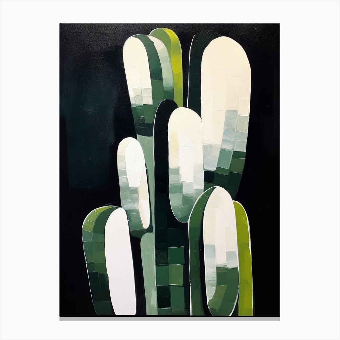 Modern Abstract Cactus Painting Ladyfinger Cactus Canvas Print by Botanic Studio