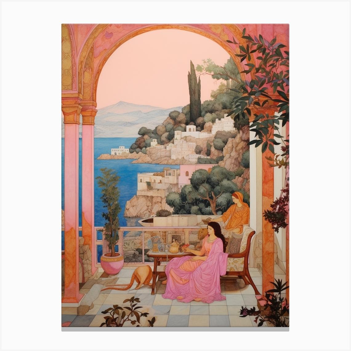 Bodrum Turkey 1 Vintage Pink Travel Illustration Canvas Print by MedArt