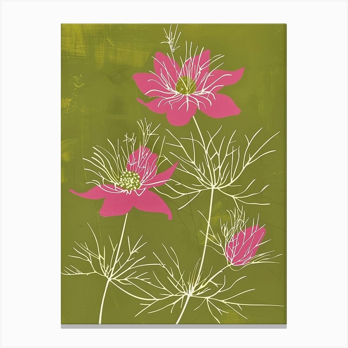 Pink & Green Love In A Mist 5 Canvas Print by Botanic Studio