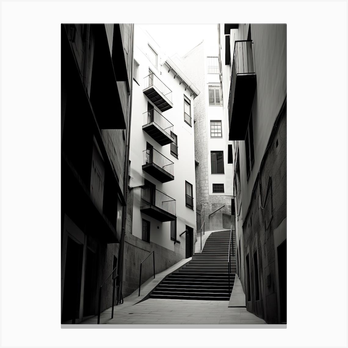 Girona, Spain, Black And White Photography 4 Canvas Print by Monochrome Vistas