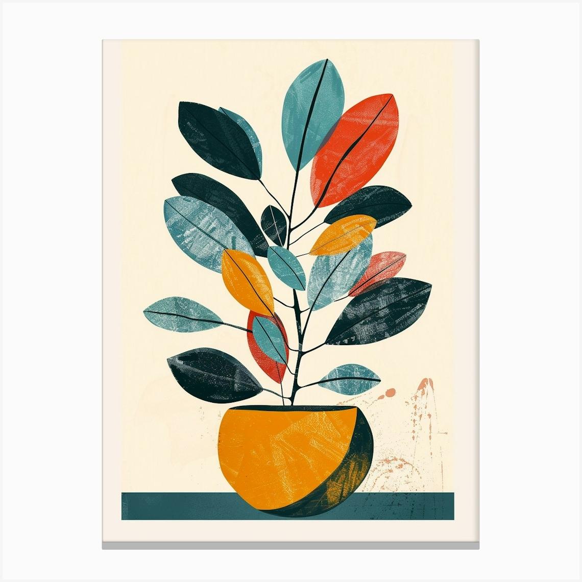 Money Tree Plant Minimalist Illustration 5 Canvas Print by Petal Pigments