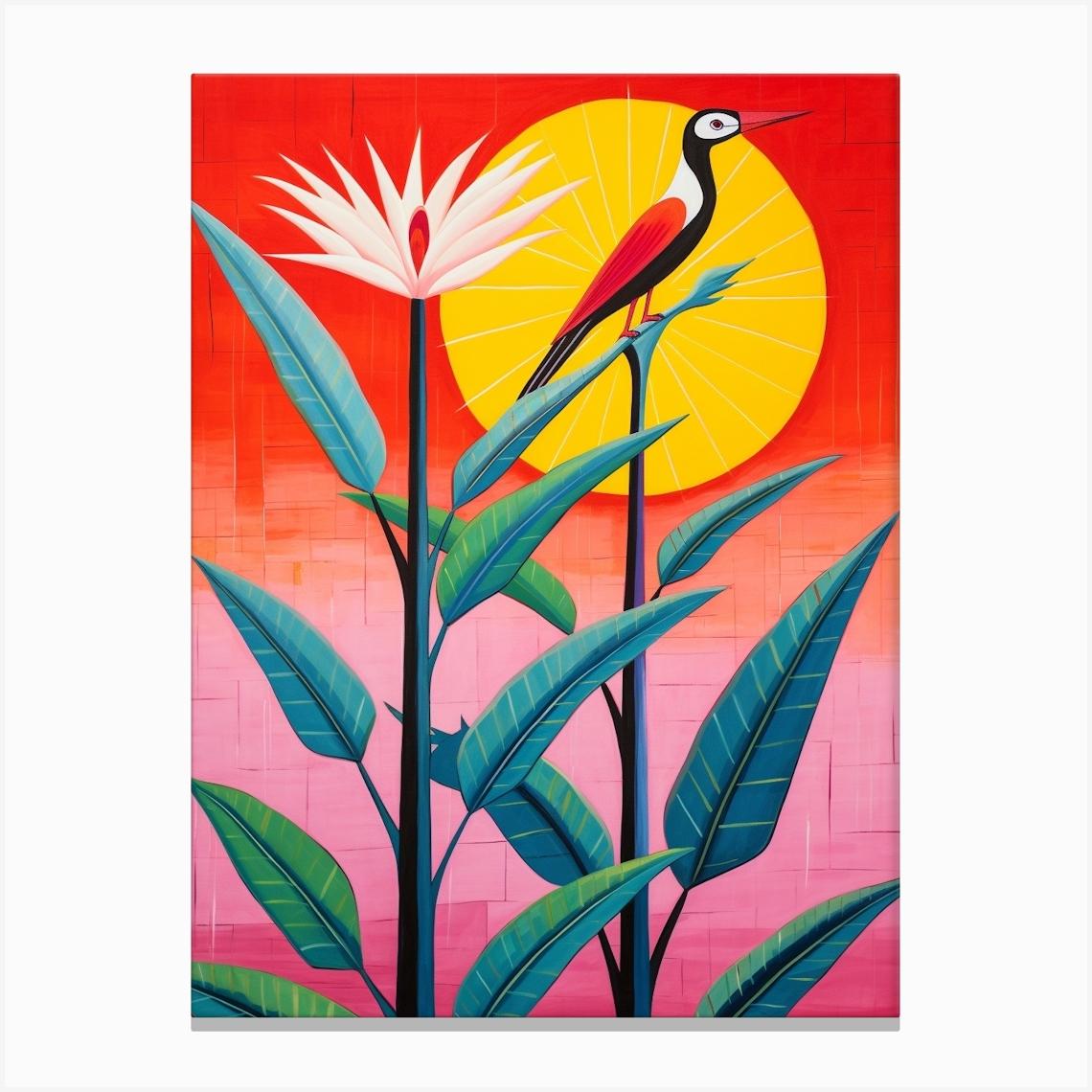 Pink And Red Plant Illustration Bird Of Paradise 1 Toile