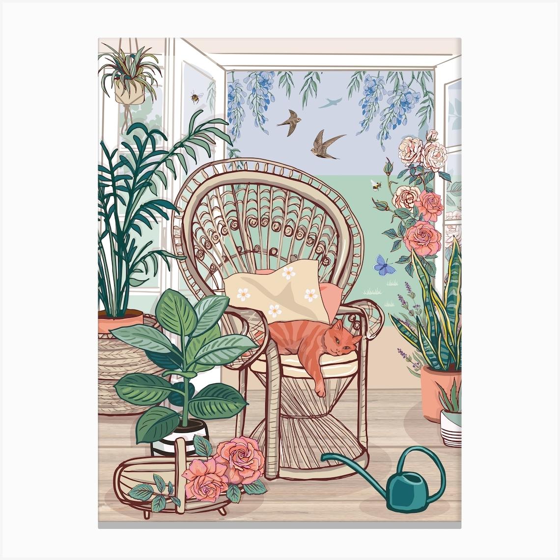 Lazy Ginger Cat In A Peacock Chair Leinwandbild