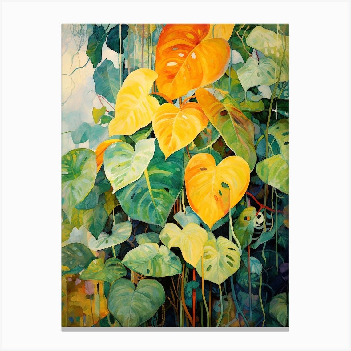 Tropical Plant Painting Golden Pothos Canvas Print by Botanic Studio