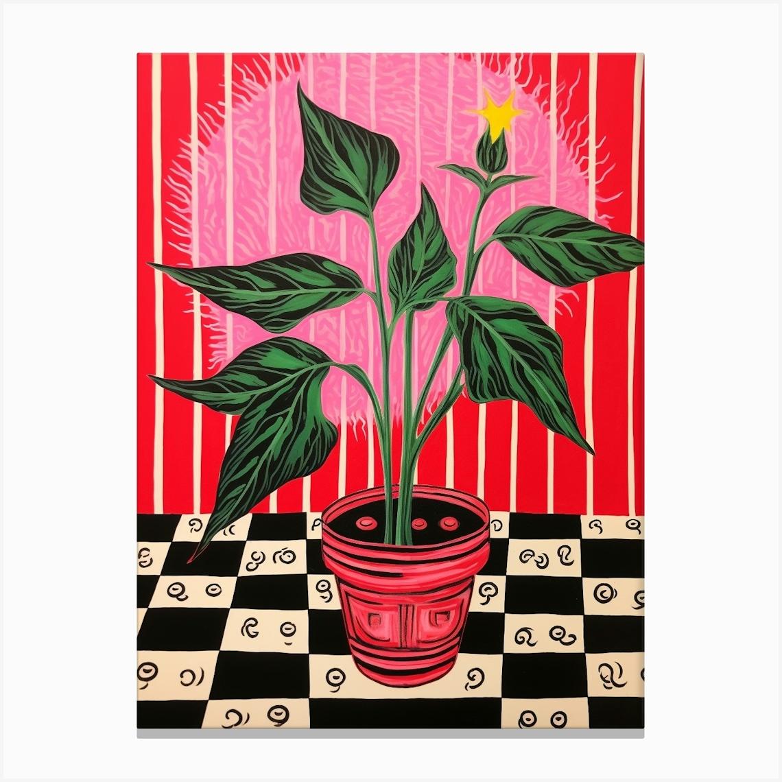 Pink And Red Plant Illustration Cast Iron Plant 1 Stampe su tela