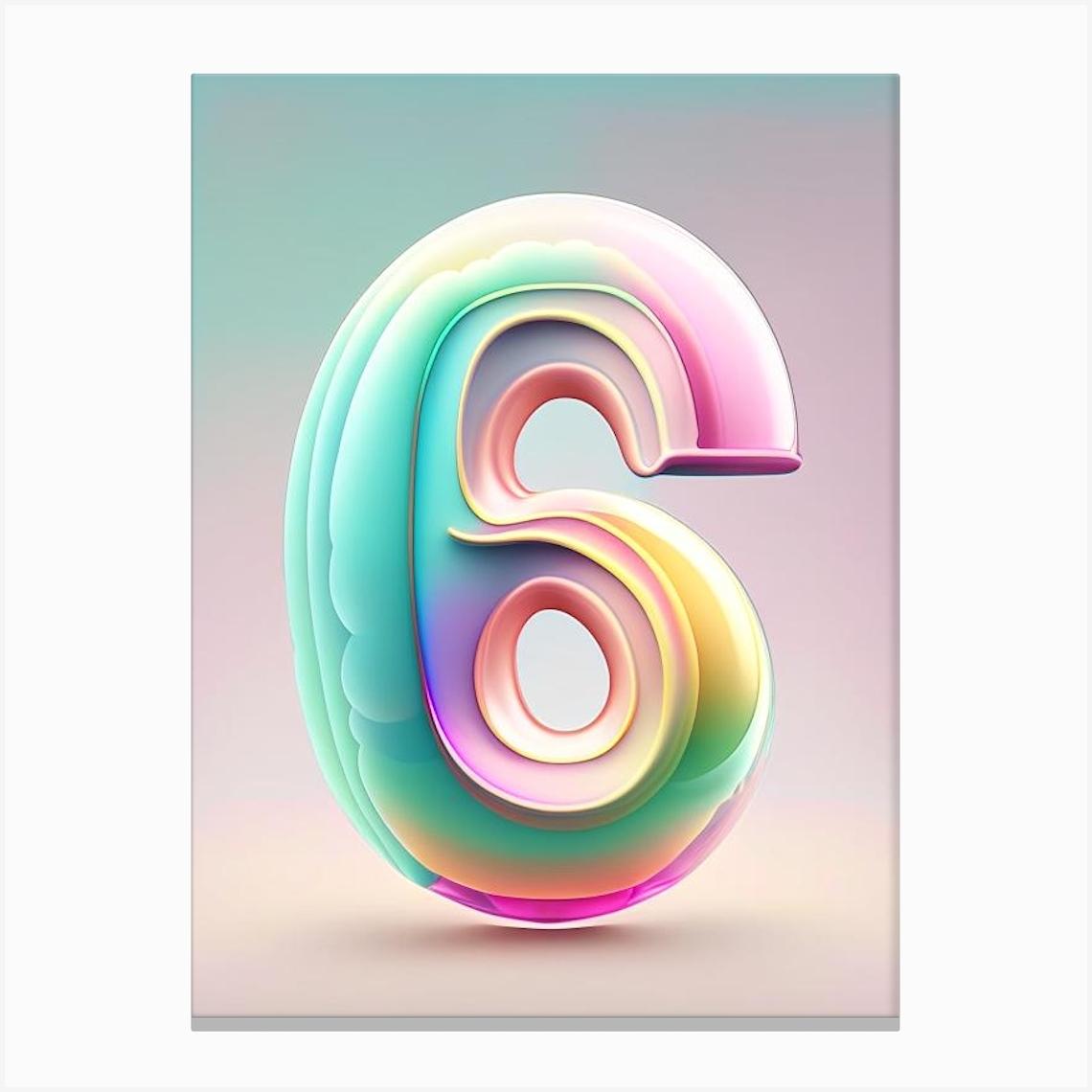 6, Number, Education Rainbow Bubble 3 Stampe su tela