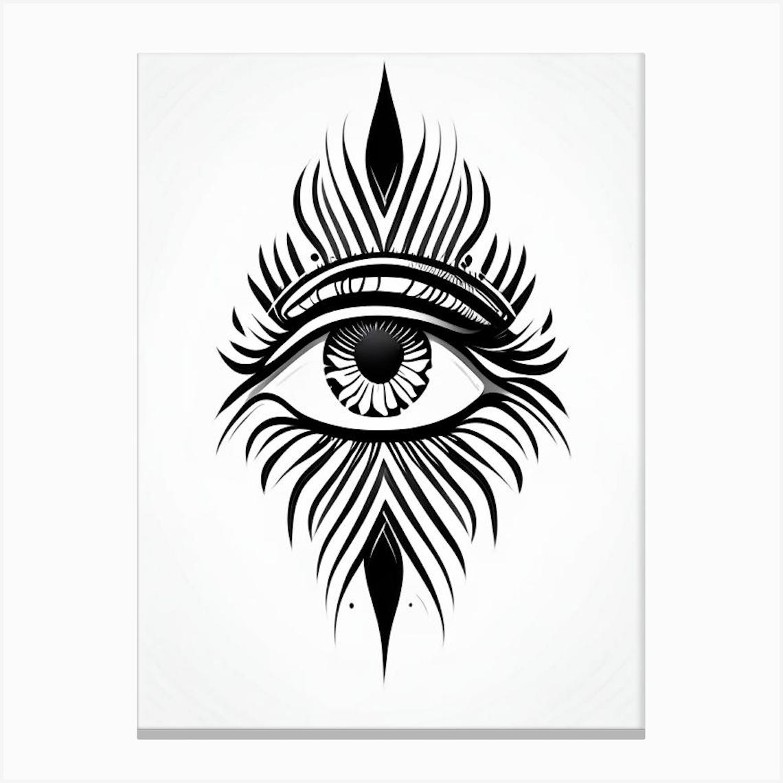 Abstract Expression, Symbol, Third Eye Simple Black & White Illustration 1 Canvas Print by Symbolic Expressions
