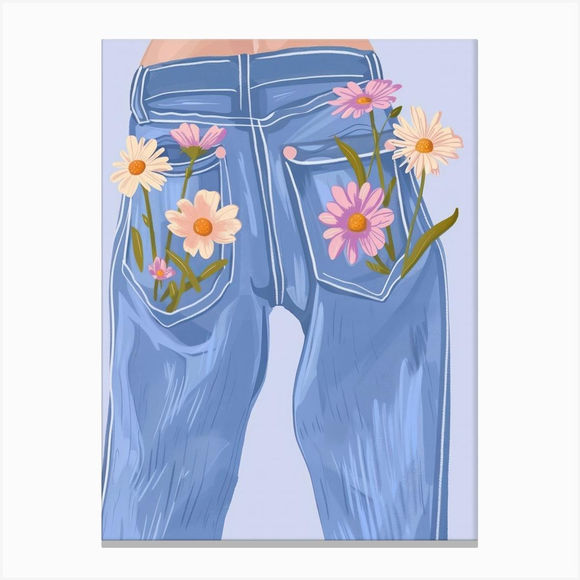 Botanical Denim Jean Canvas Print by Dreamy Seasons Art