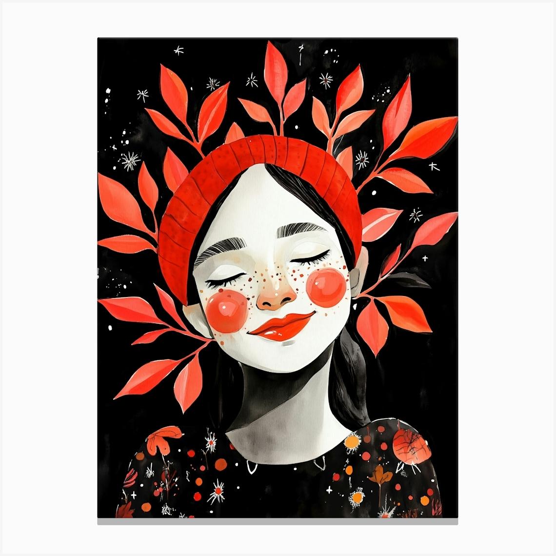 Girl With Red Leaves Toile