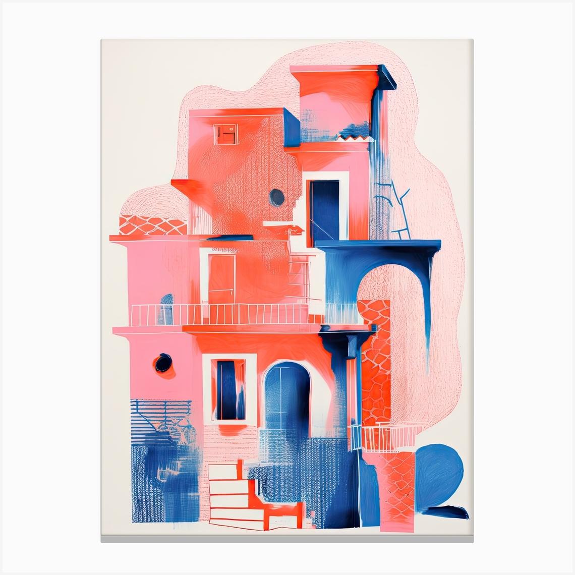 A House In Rome, Abstract Risograph Style 4 Canvas Print by Vintage Ink