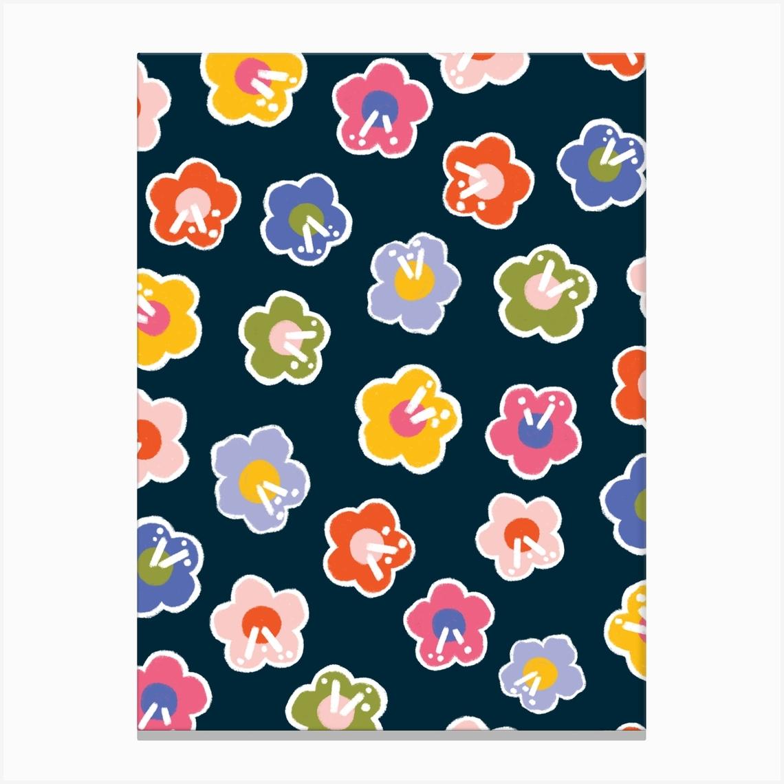 Daisy Sticker In Teal Canvas Print by Charlotte Nicholson
